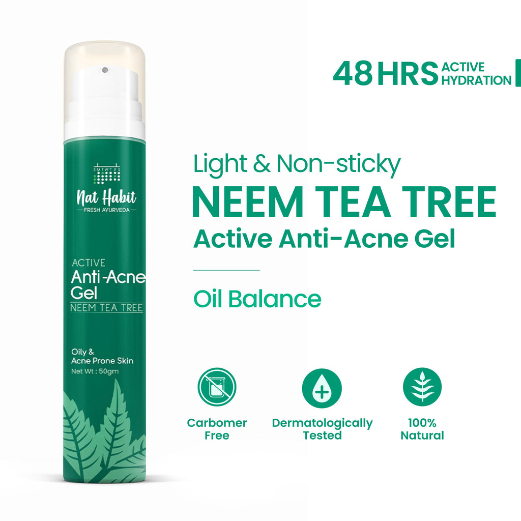Active Anti Acne Neem Tea Tree Face Gel Moisturiser For Oily & Acne Prone Skin