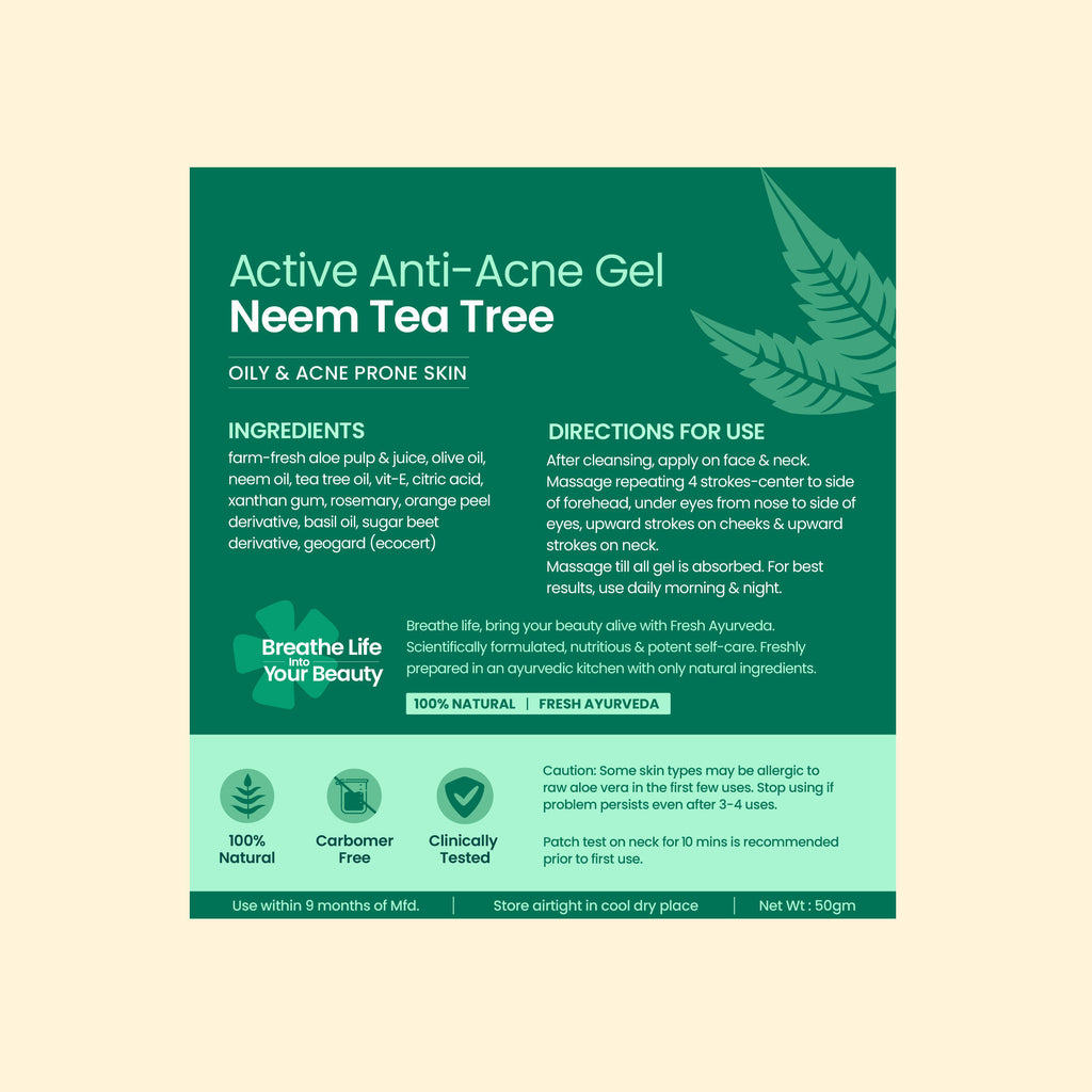 Active Anti Acne Neem Tea Tree Face Gel Moisturiser For Oily & Acne Prone Skin