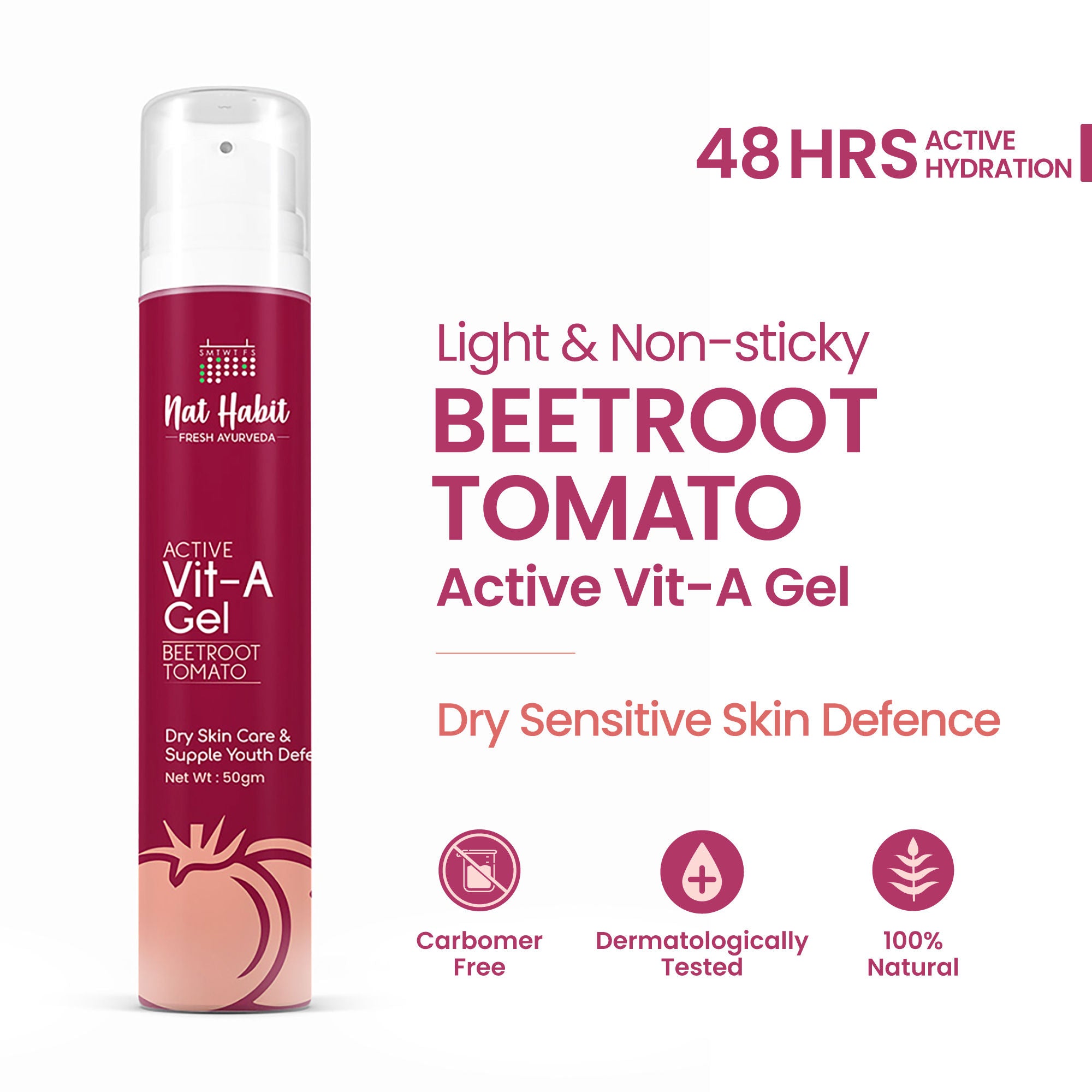 Active Beetroot Tomato Vitamin A Face Gel Moisturiser For Dry Skin Care & Collagen Boost