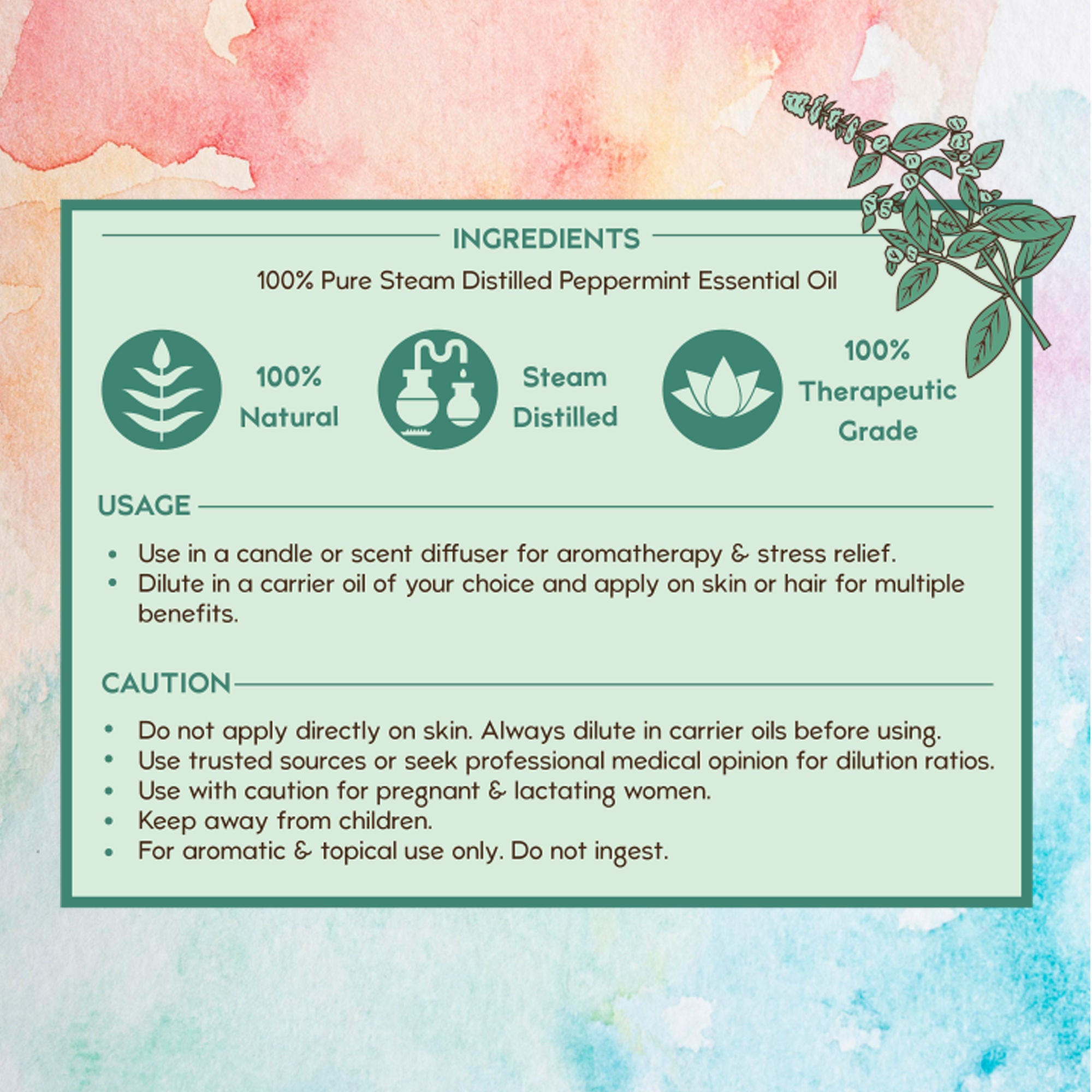 Peppermint Essential Oil for Hair Growth, Itchy Scalp Care, Dandruff Control - 100% Pure