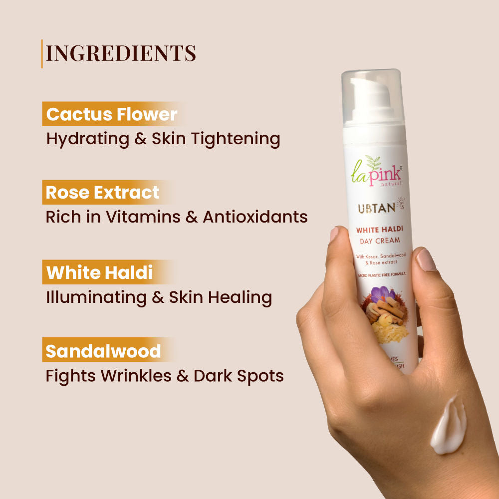 Ubtan Day Cream Spf 15 With Saffron For Glowing Skin & Tan Removal, Oil-Free Cream