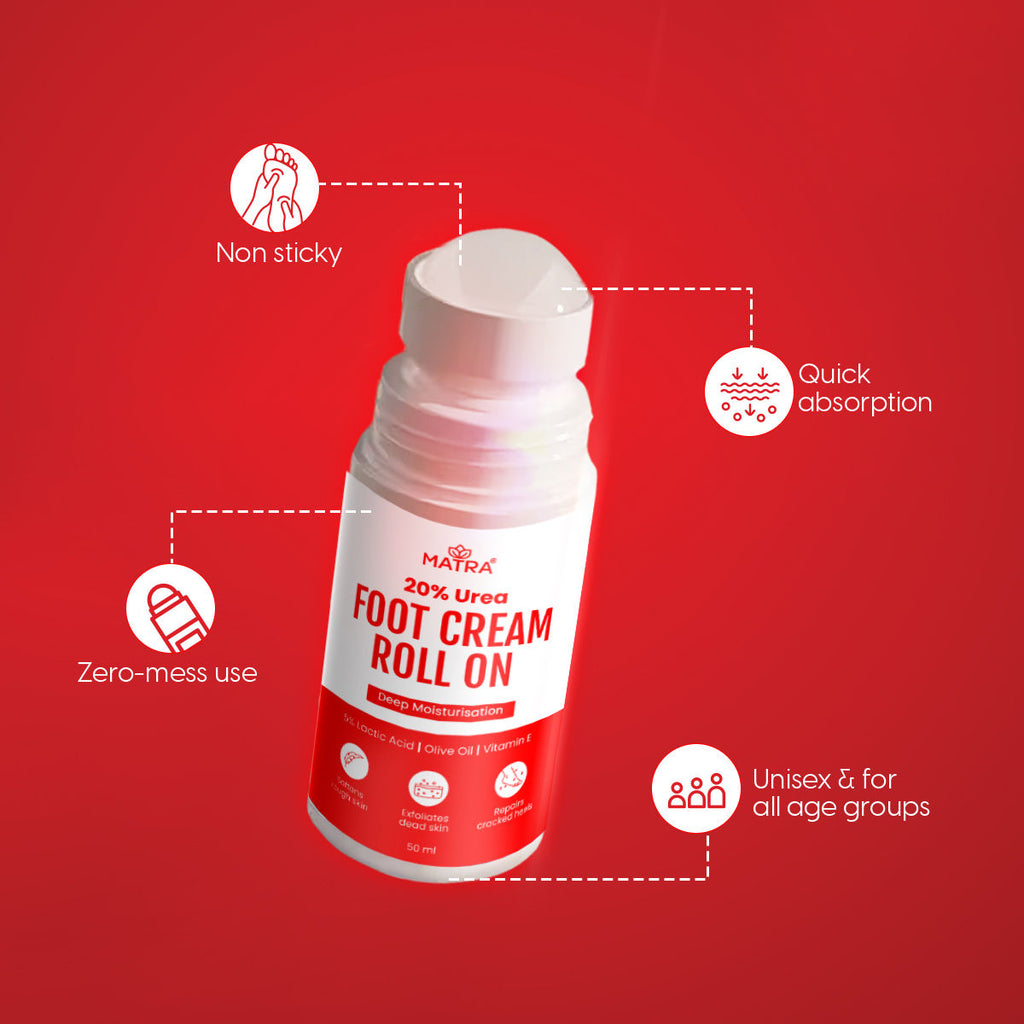 20% Urea Foot Cream Roll On For Cracked Heels & Dry Feet With Lactic Acid - Softens & Repairs