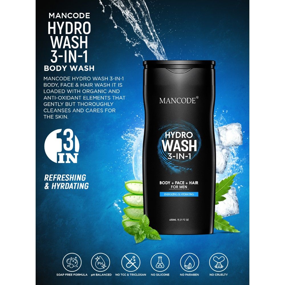 Hydro Body Wash 3 In 1 Body Wash Face Wash Hair Shampoo For Men