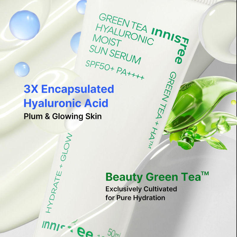 Green Tea Hyaluronic Sunscreen Serum SPF 50+ PA++++ No White Cast Lightweight & Hydrating