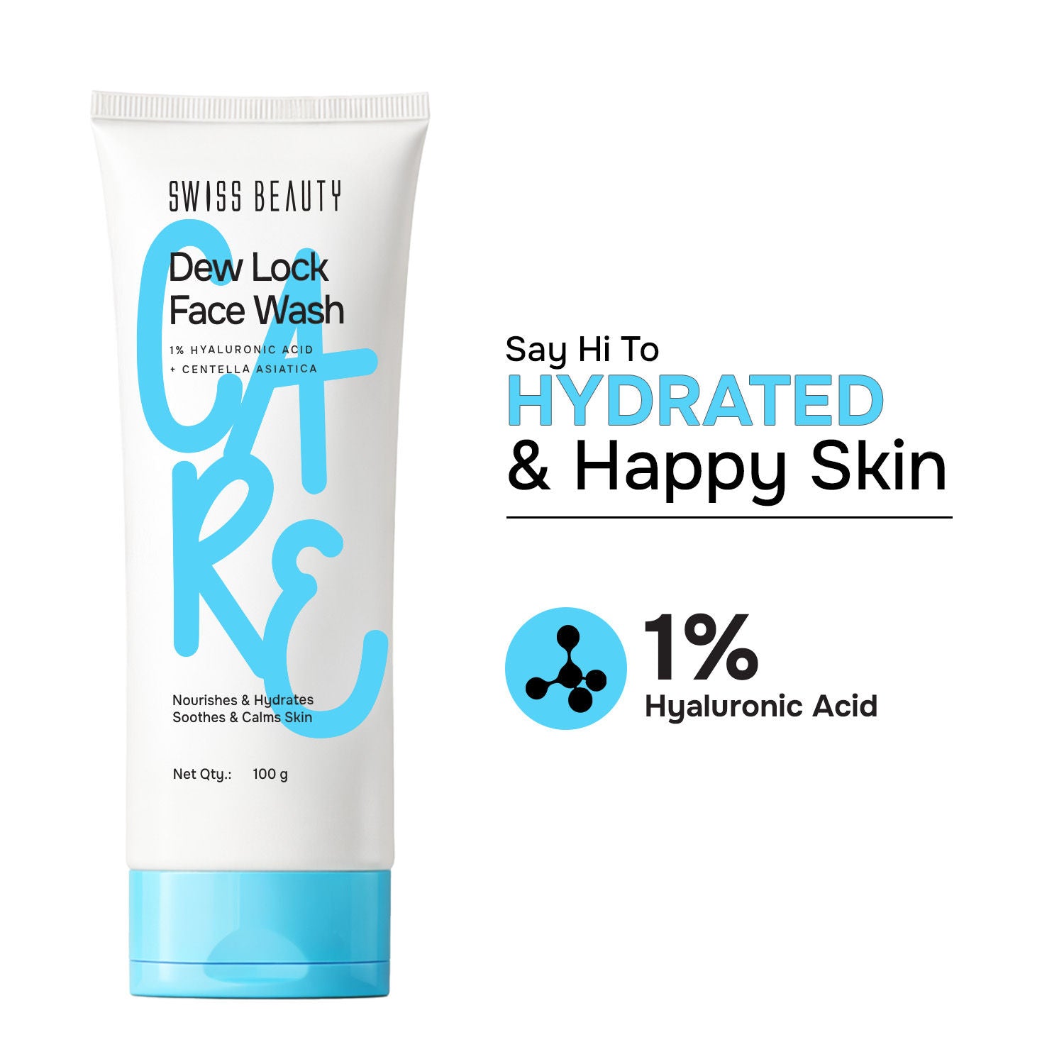 Care Dew Lock Face Wash 1% Hyaluronic Acid & Centella Asiatica, Deep Cleansing Action