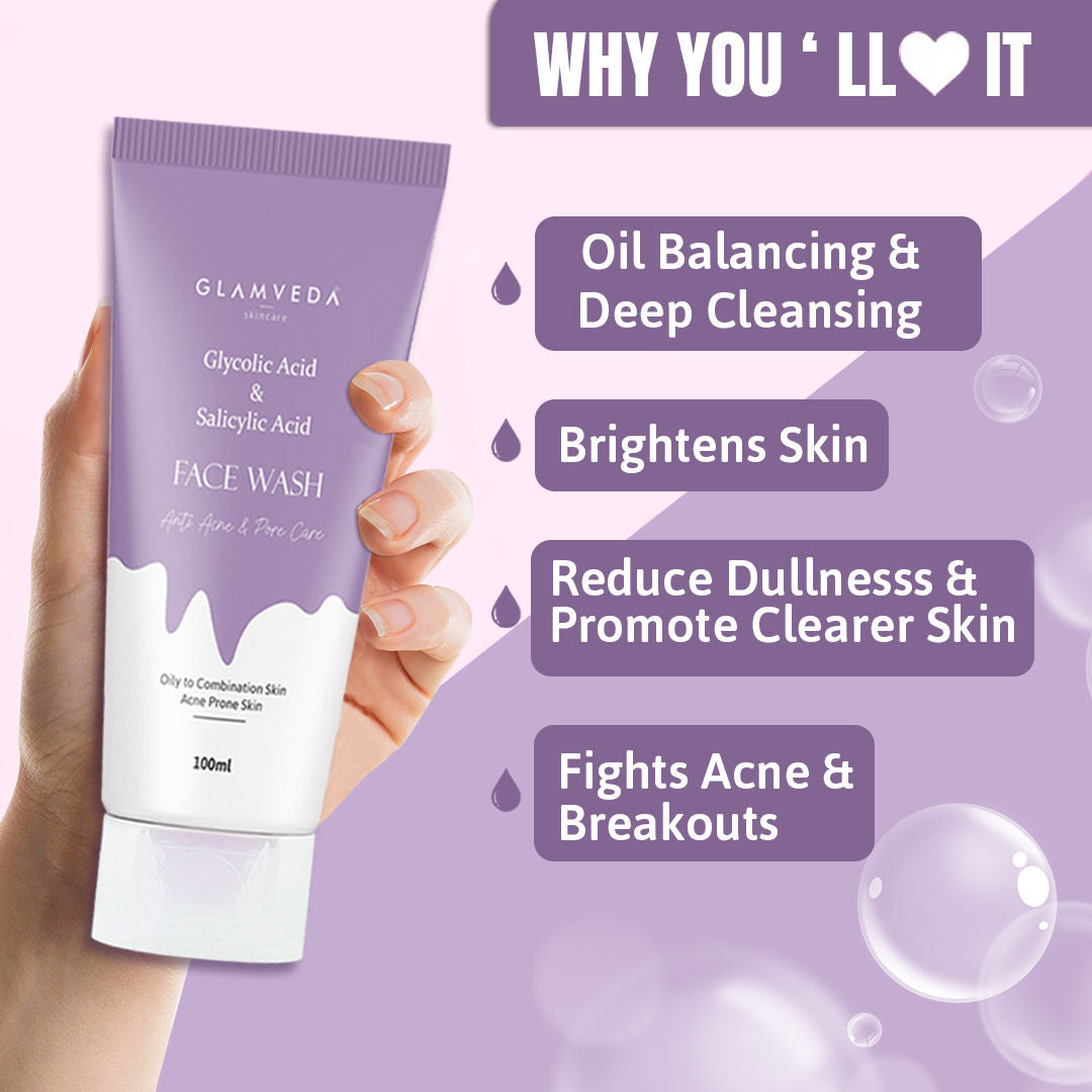 Glycolic Acid & Salicylic Acid Anti Acne & Pore Care Face Wash