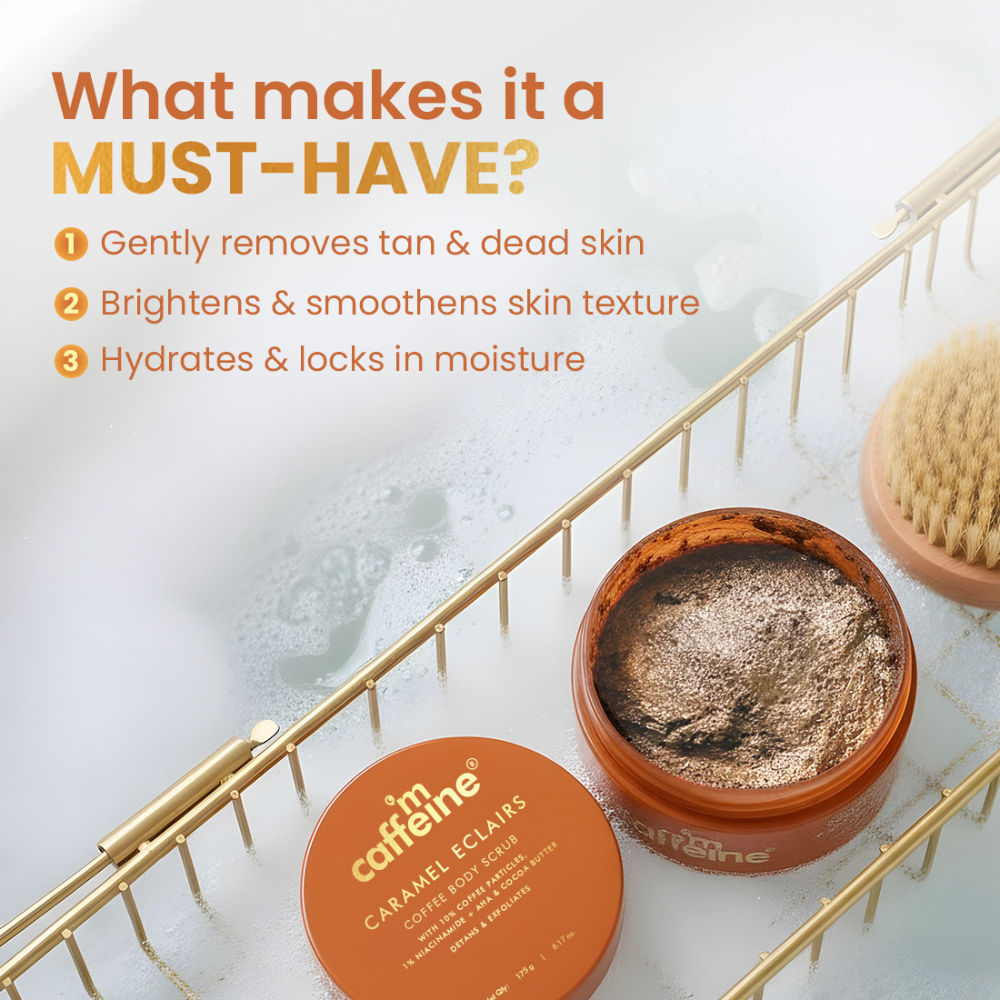 Caramel Eclairs Coffee Body Scrub, Smooth Skin & Reduces Tan, 10% Coffee Grounds & AHA