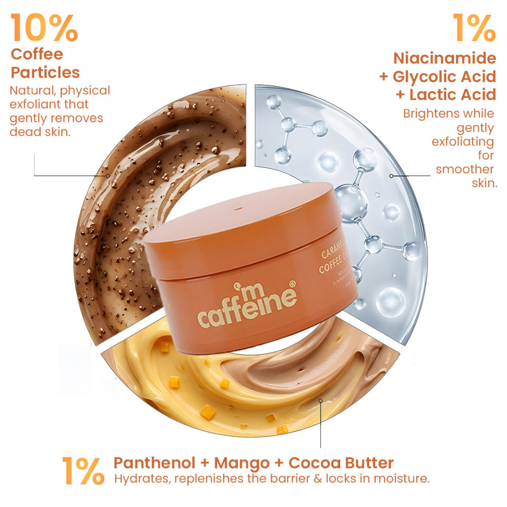 Caramel Eclairs Coffee Body Scrub, Smooth Skin & Reduces Tan, 10% Coffee Grounds & AHA