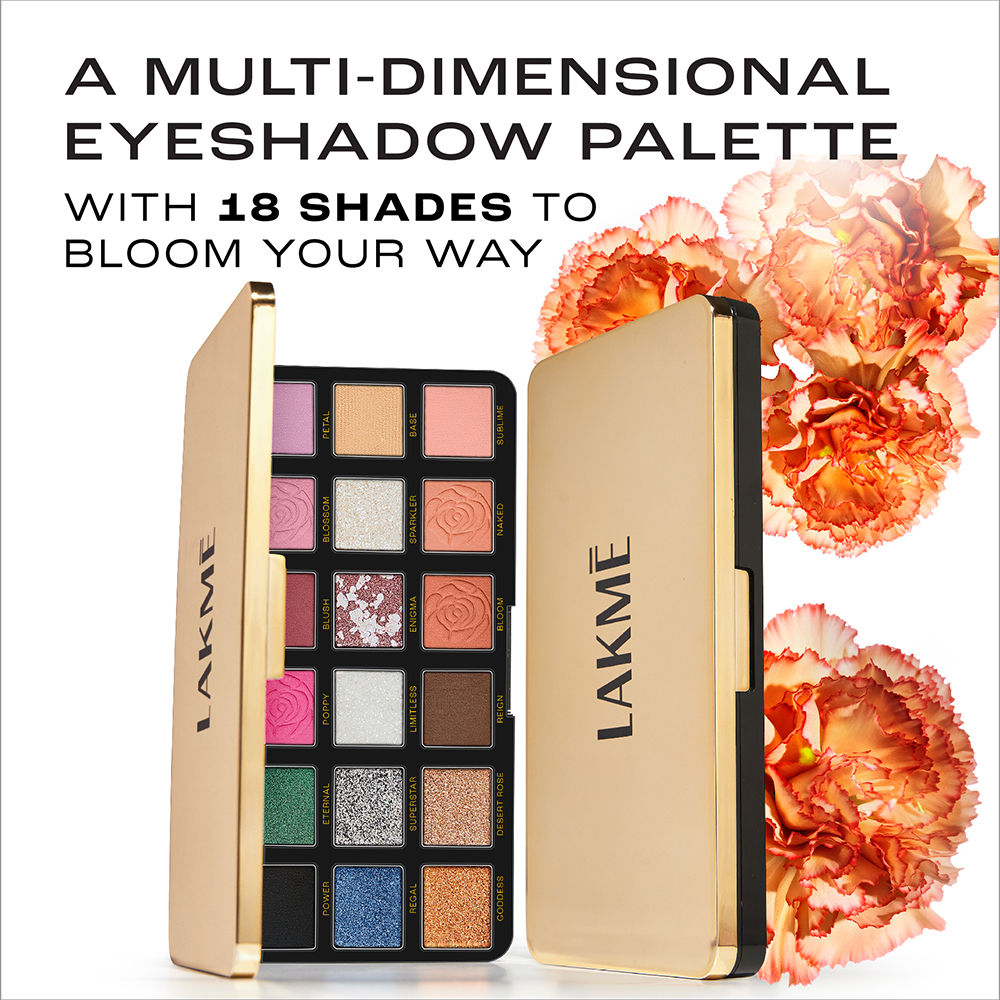 Rouge Bloom Eyeshadow Pro-Palette, 18 Shades For Infinite Looks, Infused With Rose Oil