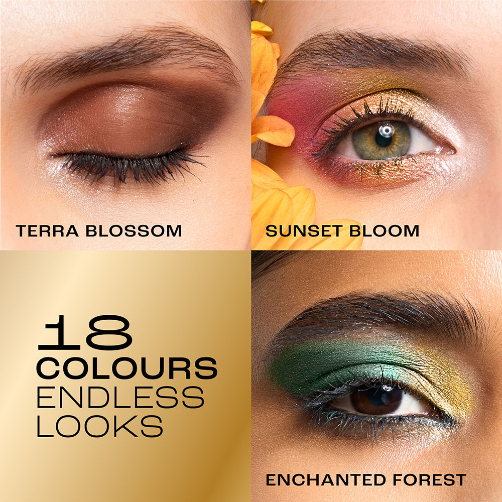Rouge Bloom Eyeshadow Pro-Palette, 18 Shades For Infinite Looks, Infused With Rose Oil