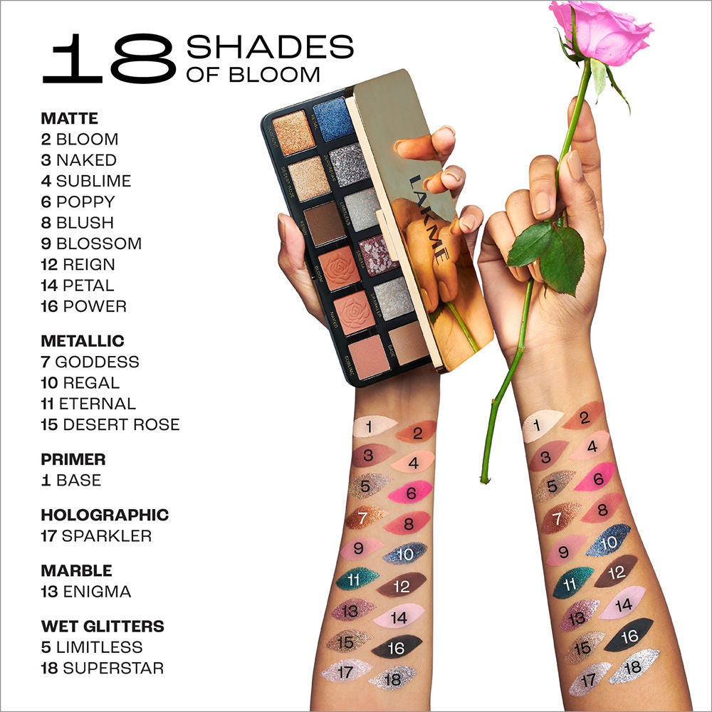 Rouge Bloom Eyeshadow Pro-Palette, 18 Shades For Infinite Looks, Infused With Rose Oil