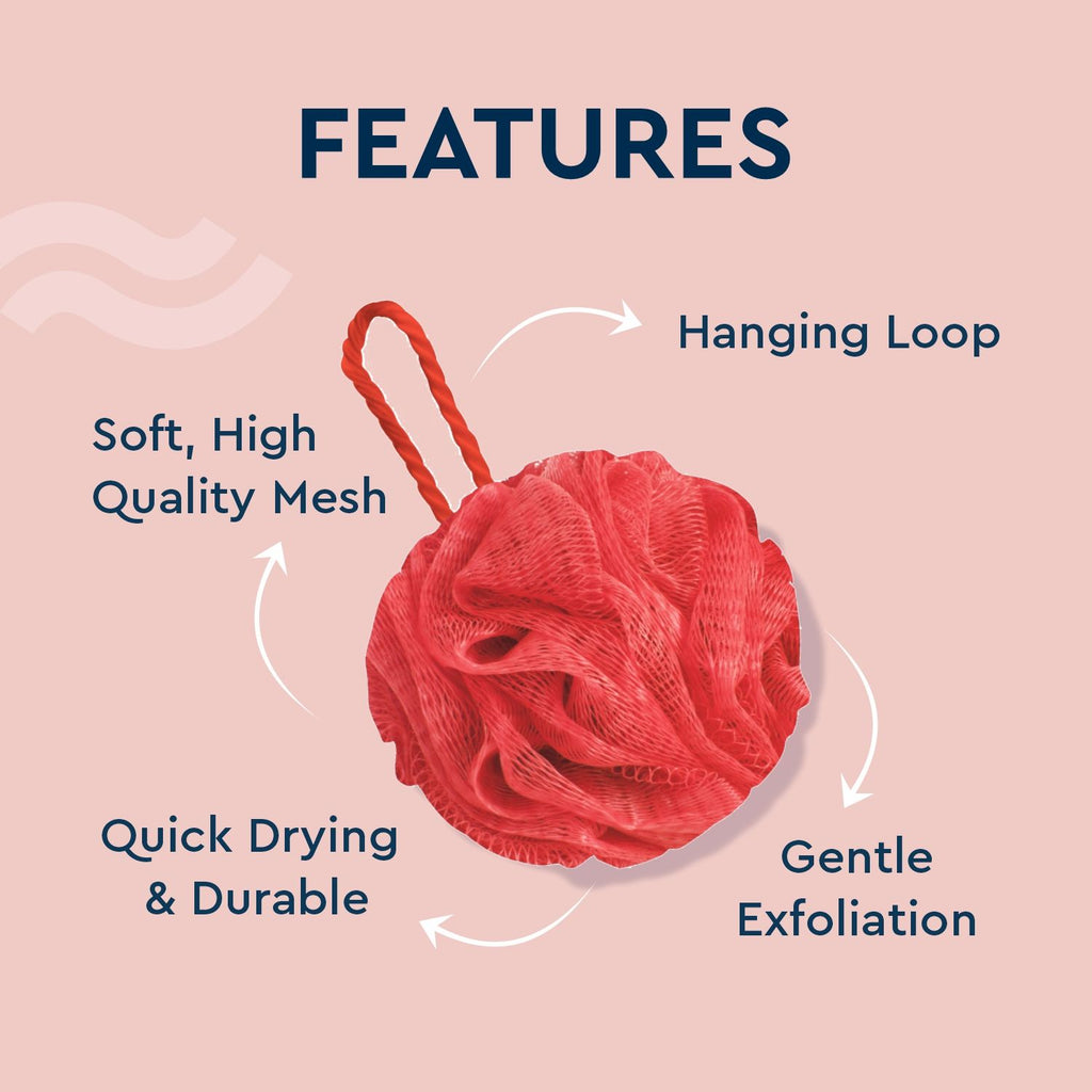 Luxe Bath Sponge Round Loofah For Women & Men - Coral