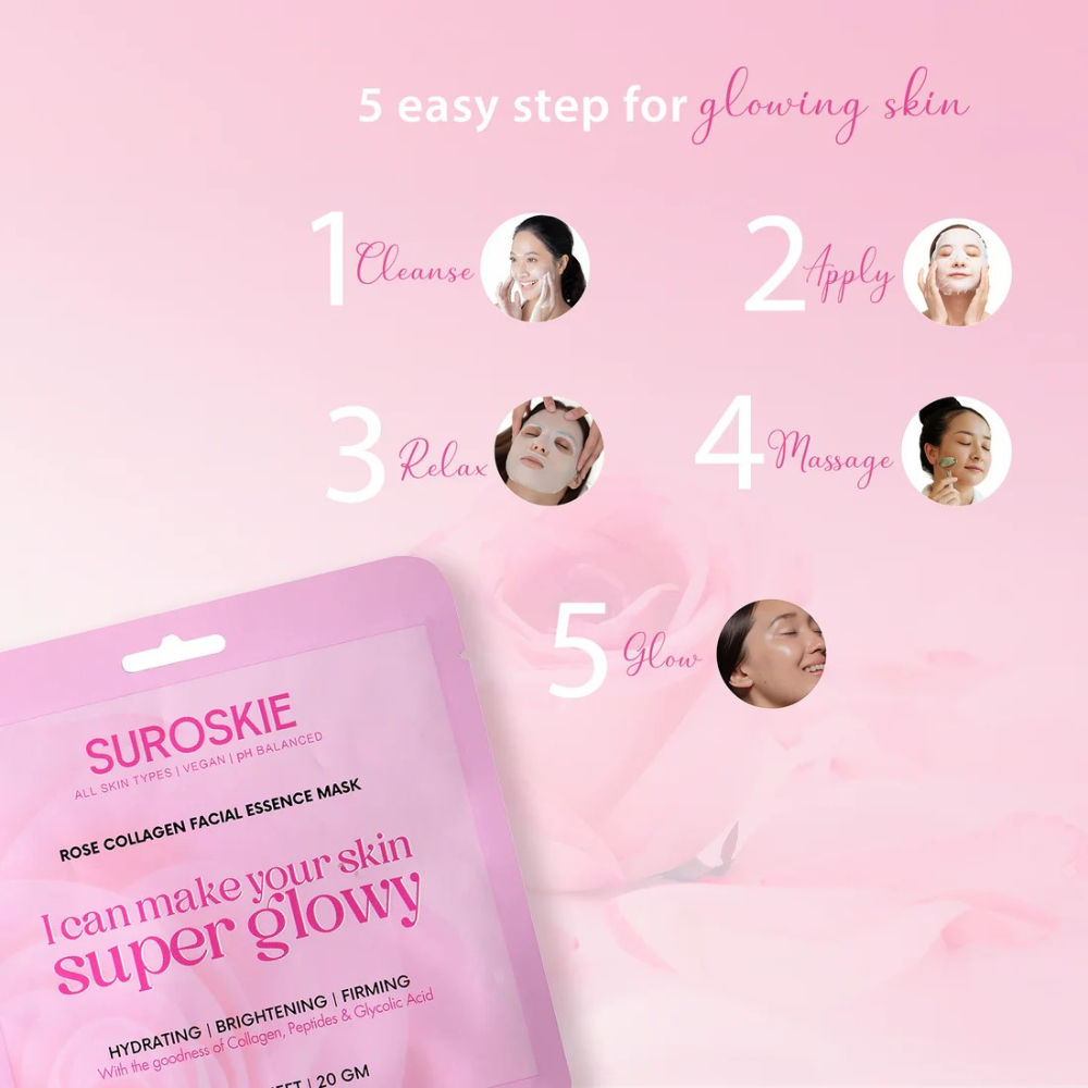 Rose Collagen Facial Essence Mask With Collagen & Glycolic Acid