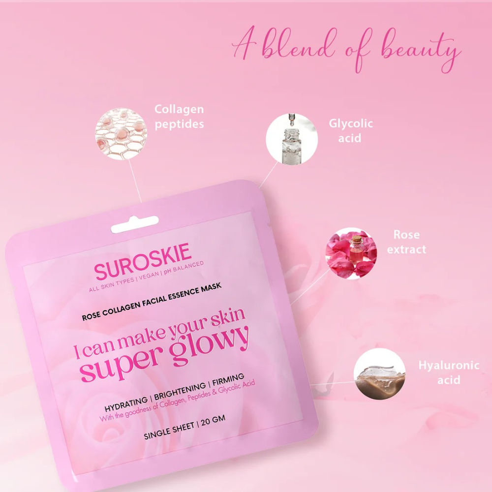 Rose Collagen Facial Essence Mask With Collagen & Glycolic Acid