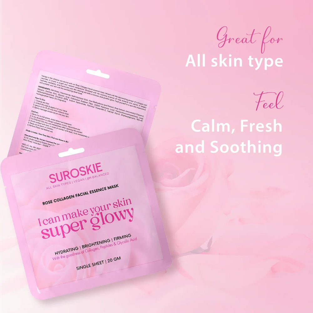 Rose Collagen Facial Essence Mask With Collagen & Glycolic Acid