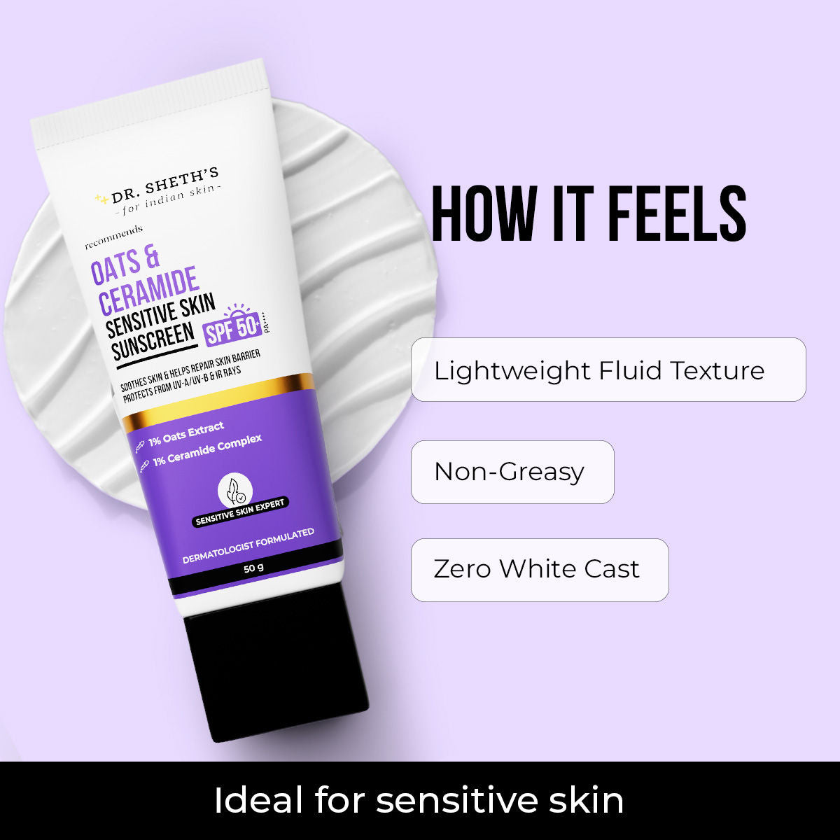 Oats & Ceramide Sensitive Skin Sunscreen Spf 50+ Pa++++ Oil-Free Sunscreen