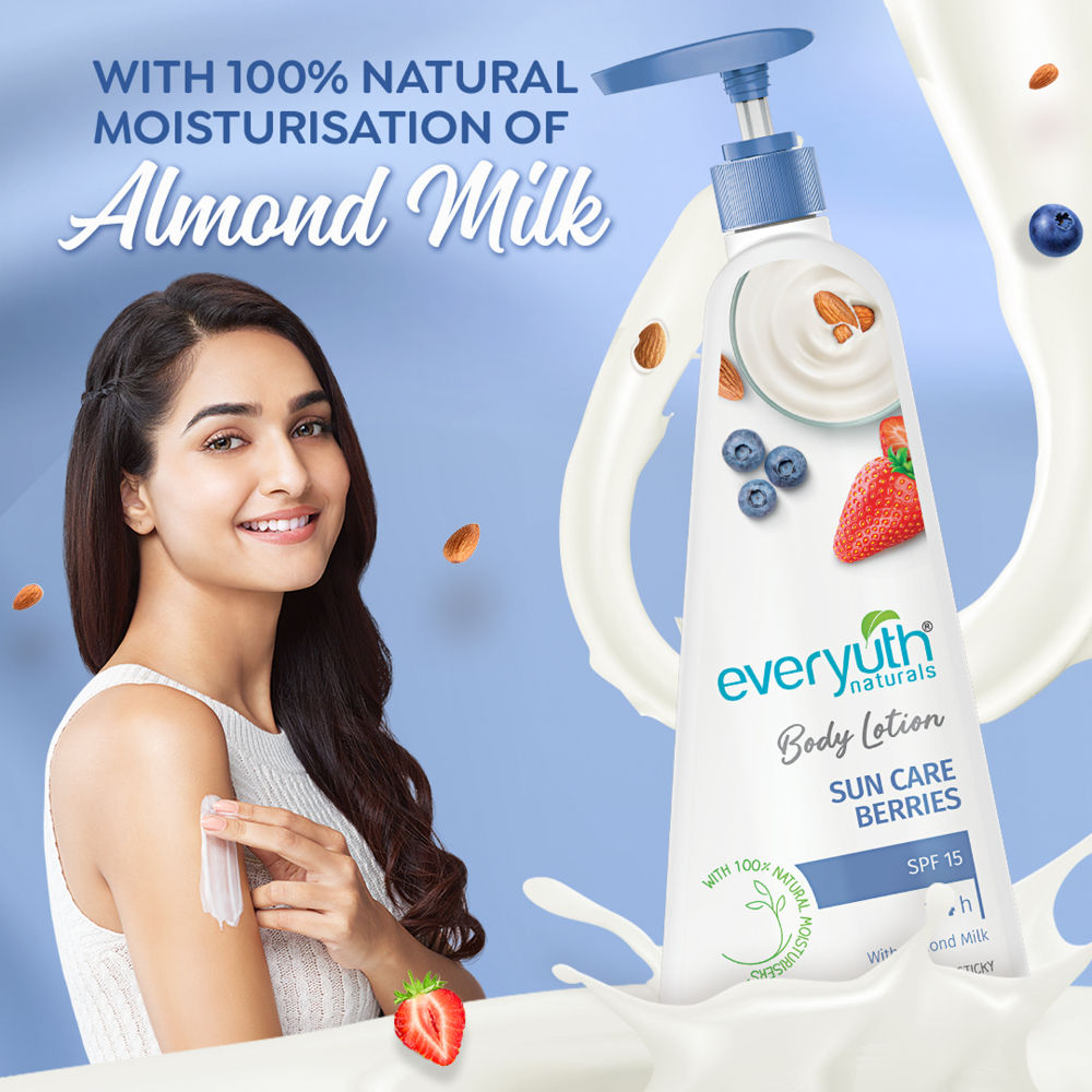 Body Lotion - Sun Care Berries with Almond Milk, SPF 15, Non Sticky