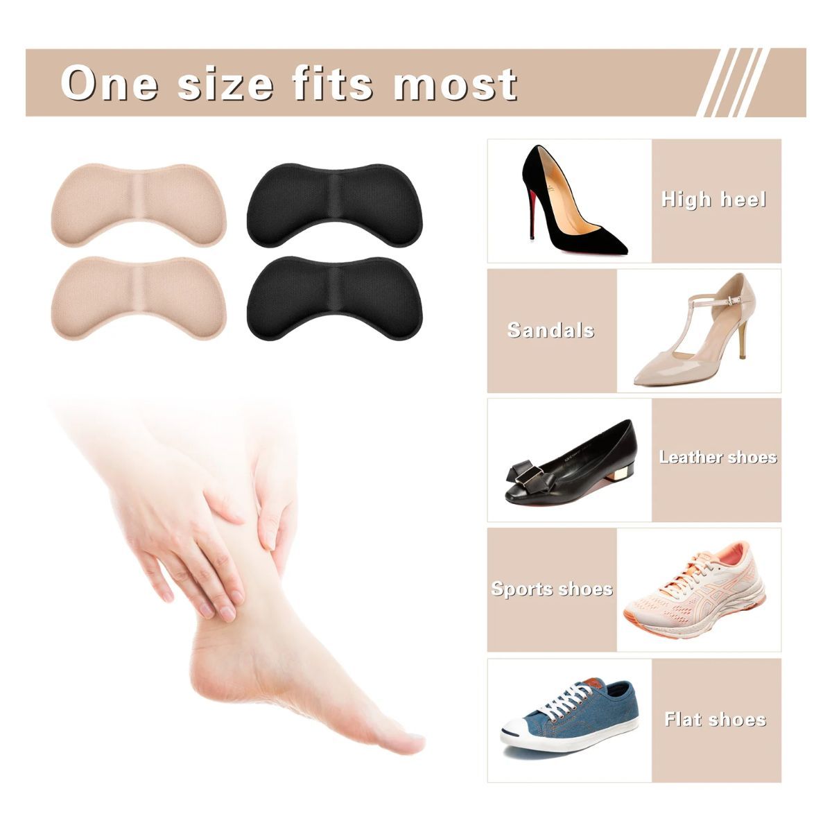 Heel Liners 1 Pair Self Adhesive Shoe Bite Protector Foam Pads Inserts - Double Cushion