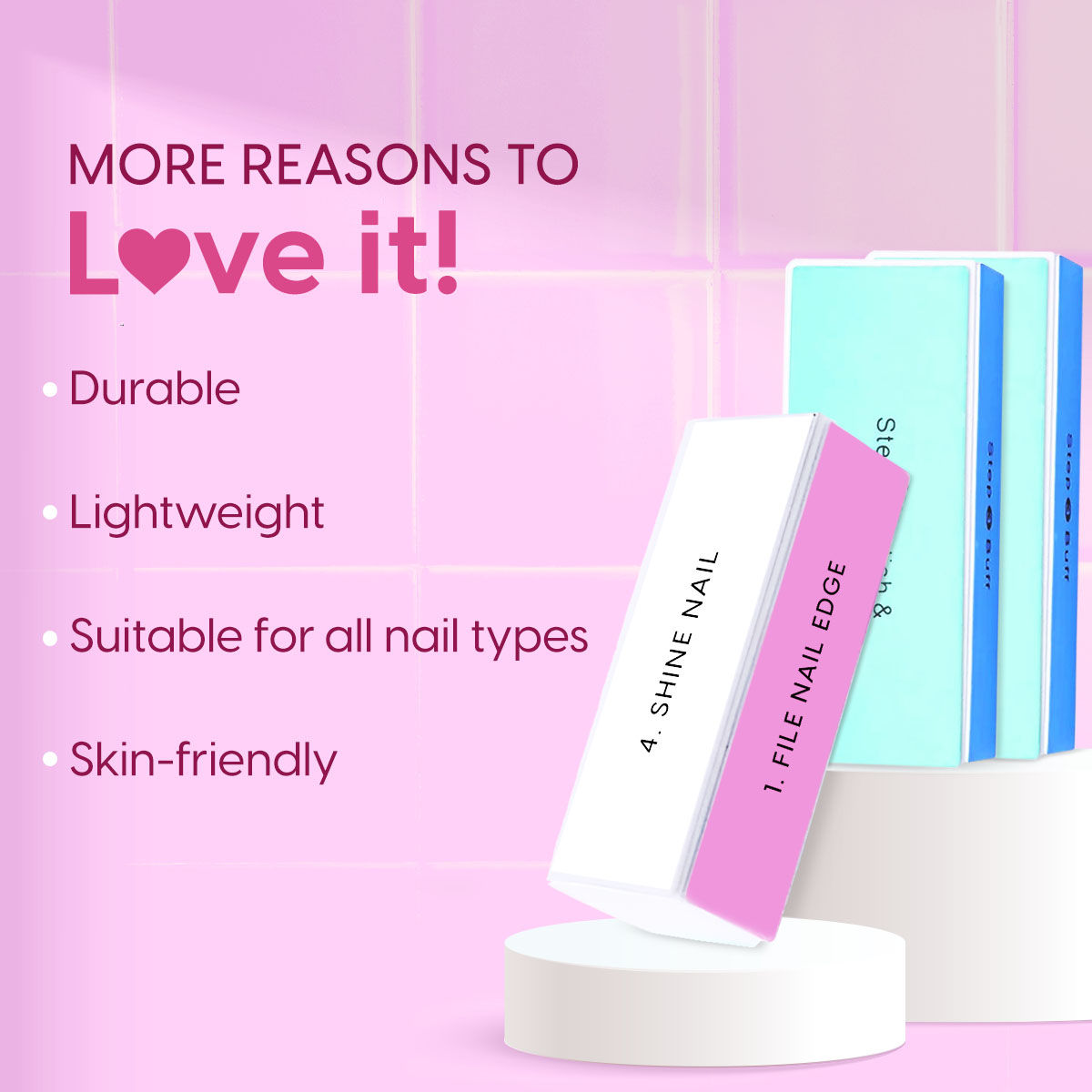 4 Way Nail Buffer Block with Filer, Shaper & Shiner for Manicure & Pedicure