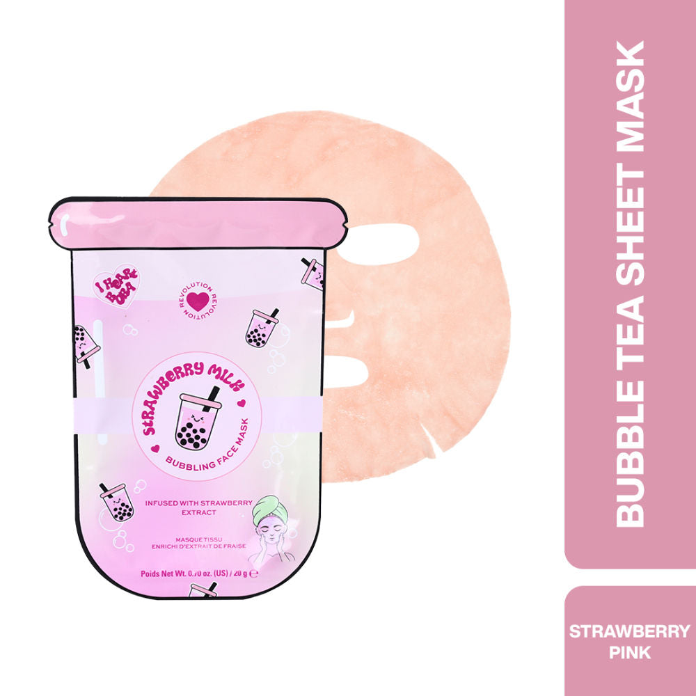 Bubble Tea Strawberry Milk Bubble Sheet Mask - Strawberry Pink