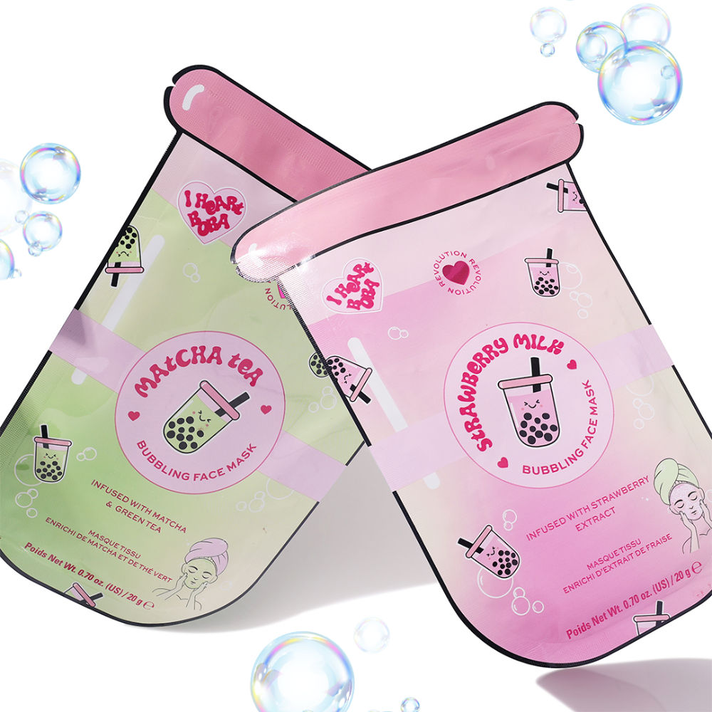 Bubble Tea Strawberry Milk Bubble Sheet Mask - Strawberry Pink