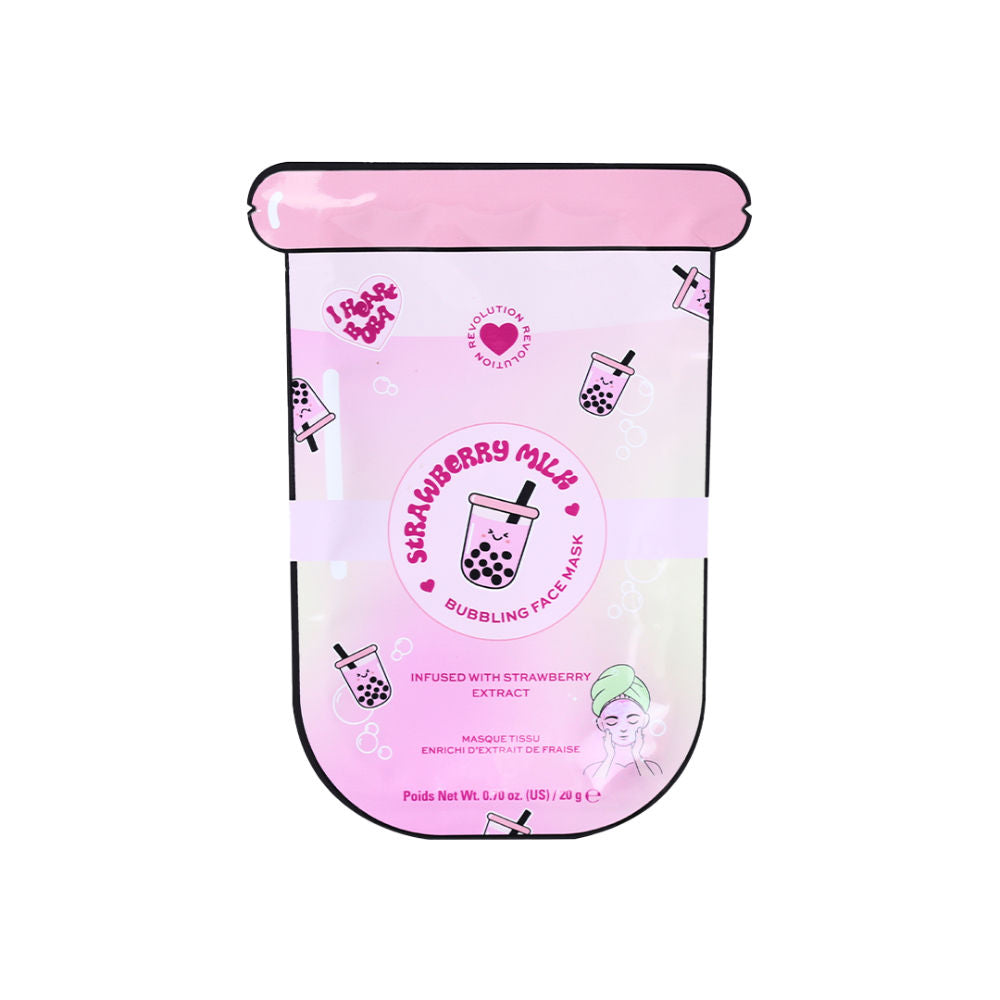 Bubble Tea Strawberry Milk Bubble Sheet Mask - Strawberry Pink