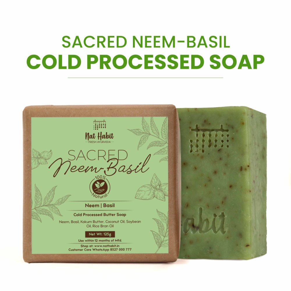 Cold Processed Neem Basil Butter Bath Soap- Antibacterial, Dark Spots, De-Tan & Handmade - 125 g