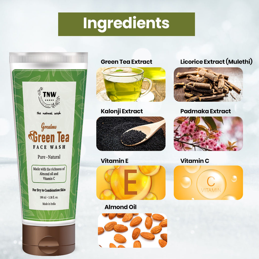 Green Tea Face Wash with Almond Oil for Soft Skin & Open Pores - For Dry Skin