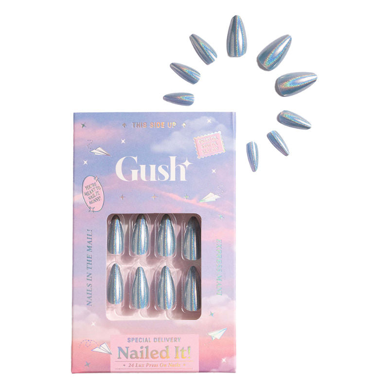 Nailed It Reusable 24 Luxury Press On Nails (Almond Shape) - Baby Blue Chrome