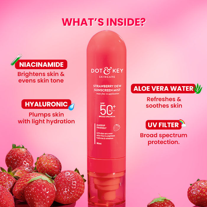 Strawberry Dew Sunscreen Mist In-Vivo Tested SPF 50+ PA+++, Mess-Free Re-application