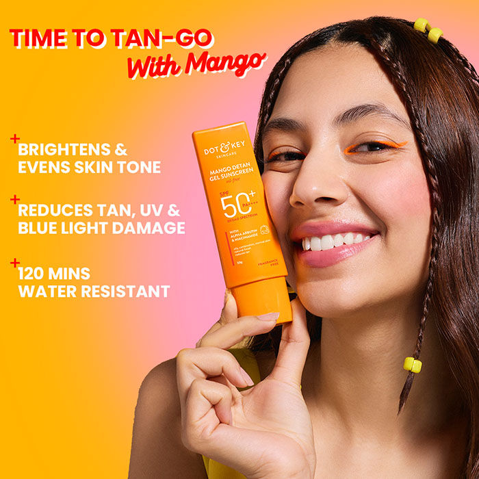 Mango Detan Gel Sunscreen In-Vivo Tested SPF 50+ PA++++, Oil-Free Formula