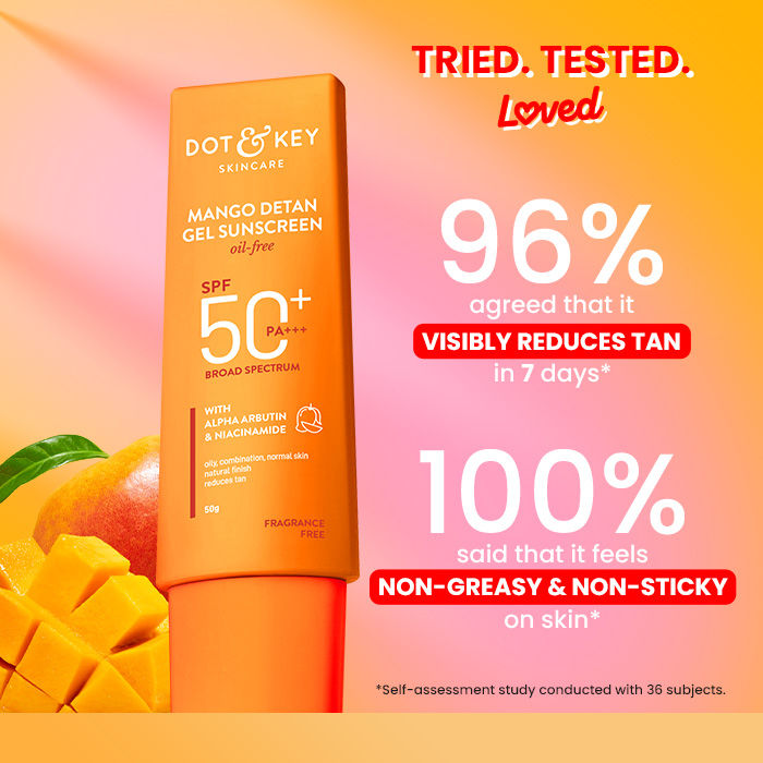 Mango Detan Gel Sunscreen In-Vivo Tested SPF 50+ PA++++, Oil-Free Formula
