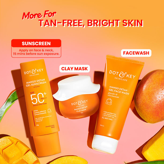 Mango Detan Gel Sunscreen In-Vivo Tested SPF 50+ PA++++, Oil-Free Formula