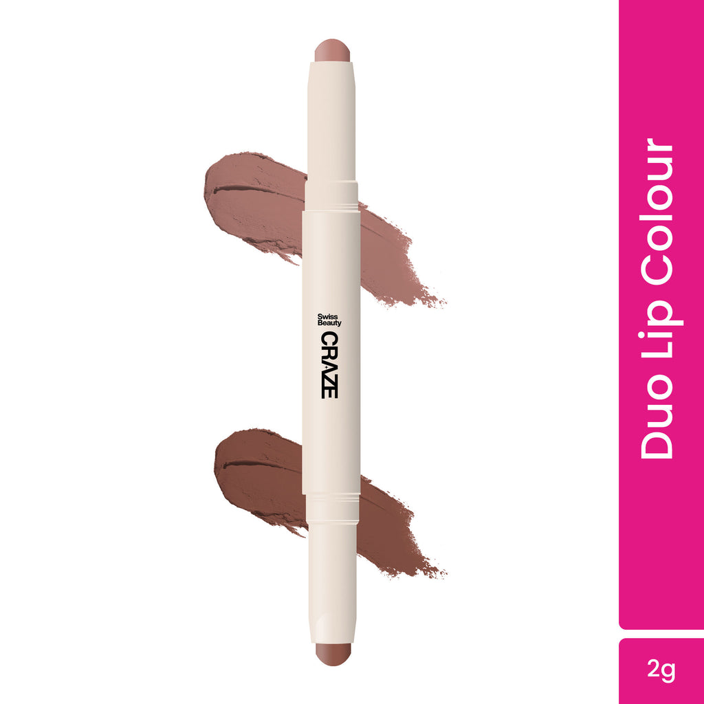 CRAZE Duo 2 In 1 Satin Matte Finish Lipstick Non-Transfer Lip Colour - 03 Choco Spice