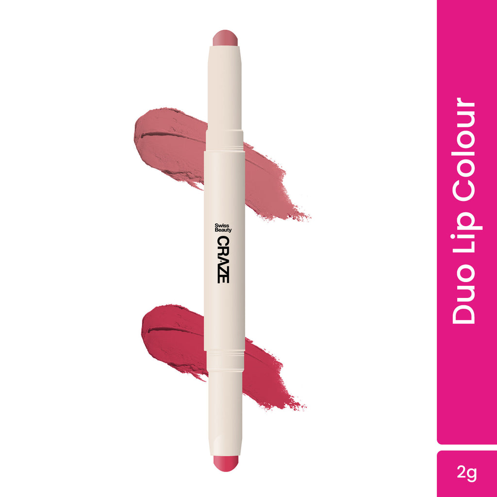 CRAZE Duo 2 In 1 Satin Matte Finish Lipstick Non-Transfer Lip Colour - 04 Terrafic Pink