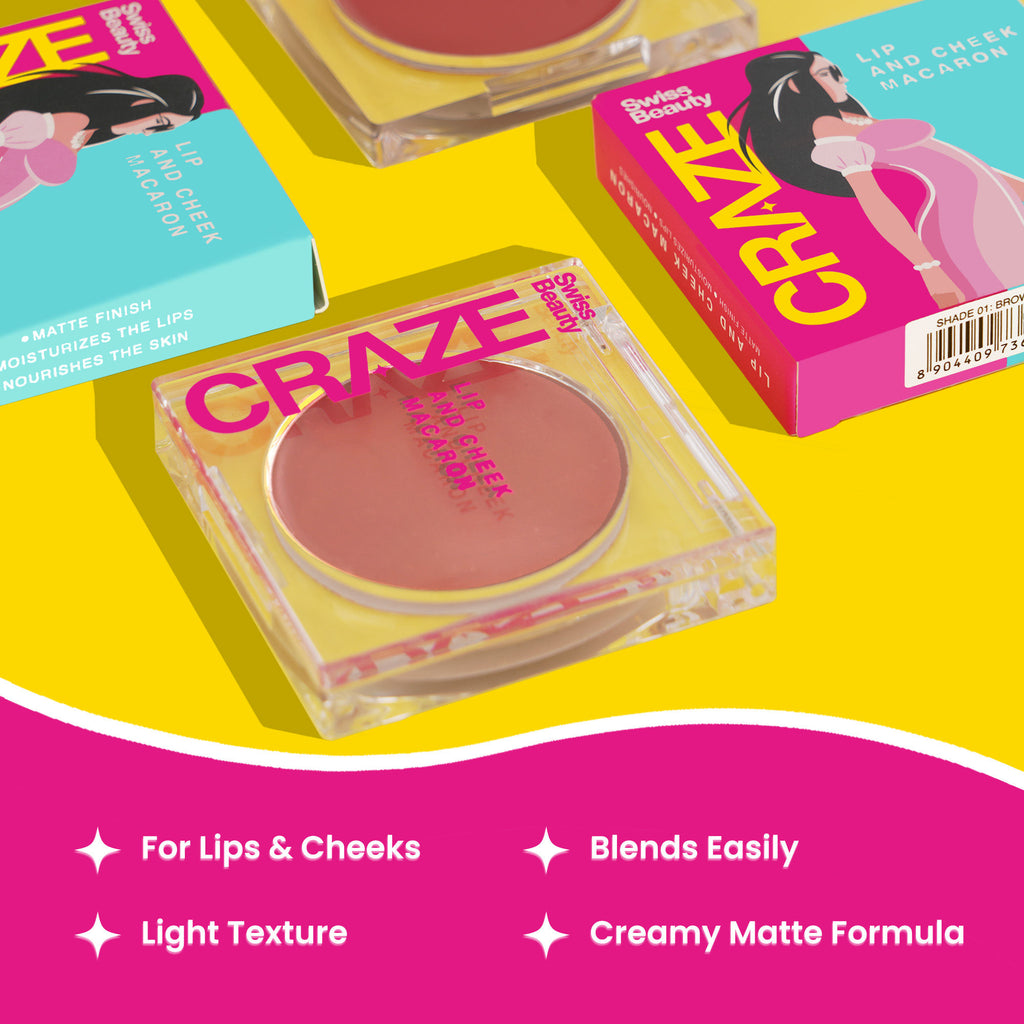 CRAZE Lip & Cheek Macaron With Vitamin E And Olive Oil