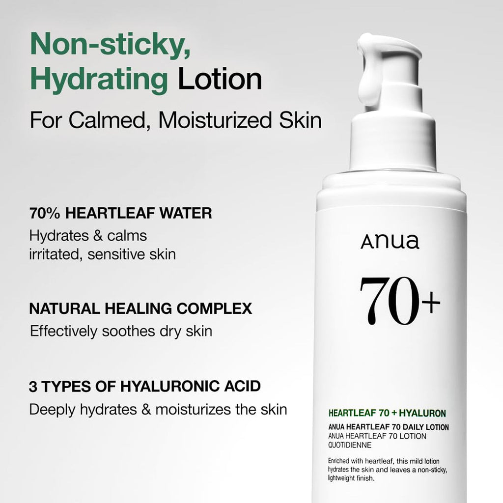 Heartleaf 70 Daily Lotion Lightweight Moisturizer with Hyaluronic Acid for Dry, Acne-Prone Skin