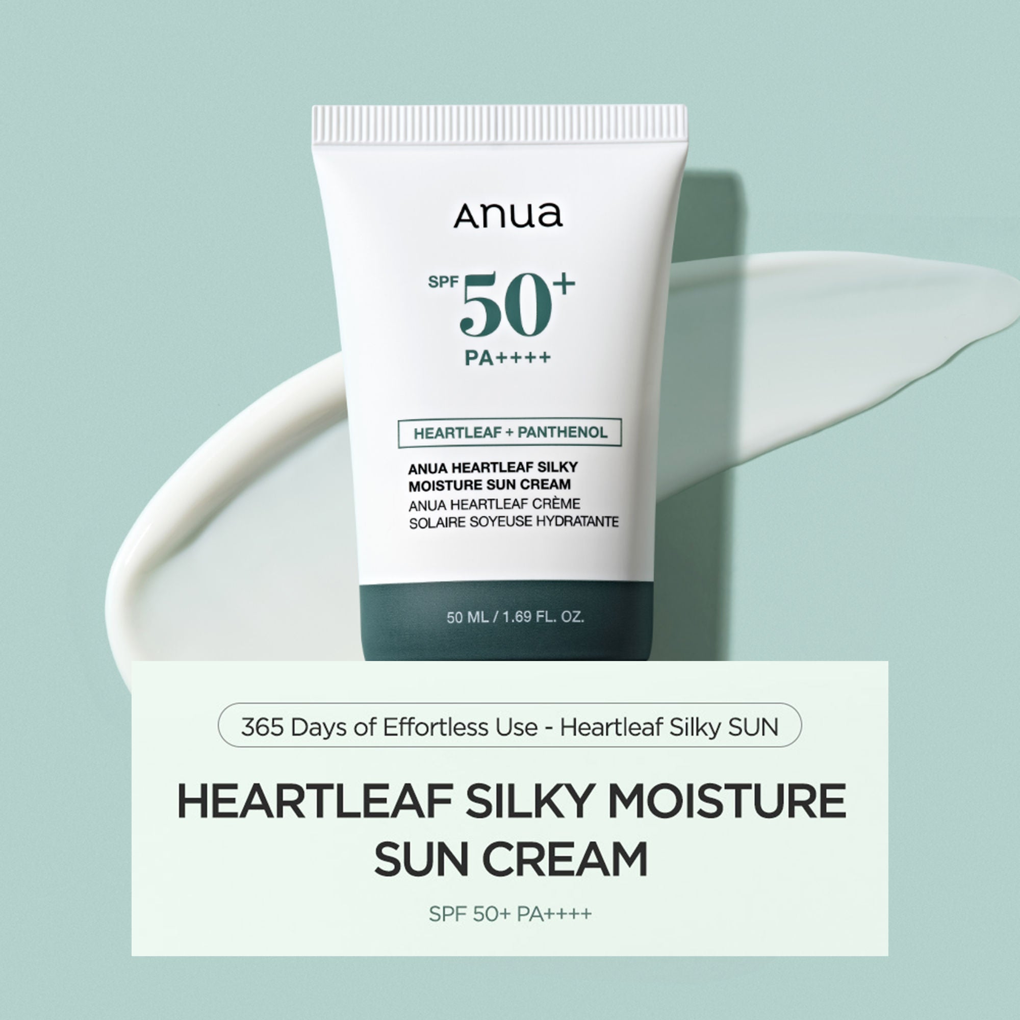 Heartleaf Silky Moisture Sun Cream SPF 50+ PA++++ Hydrating Sunscreen, No White Cast