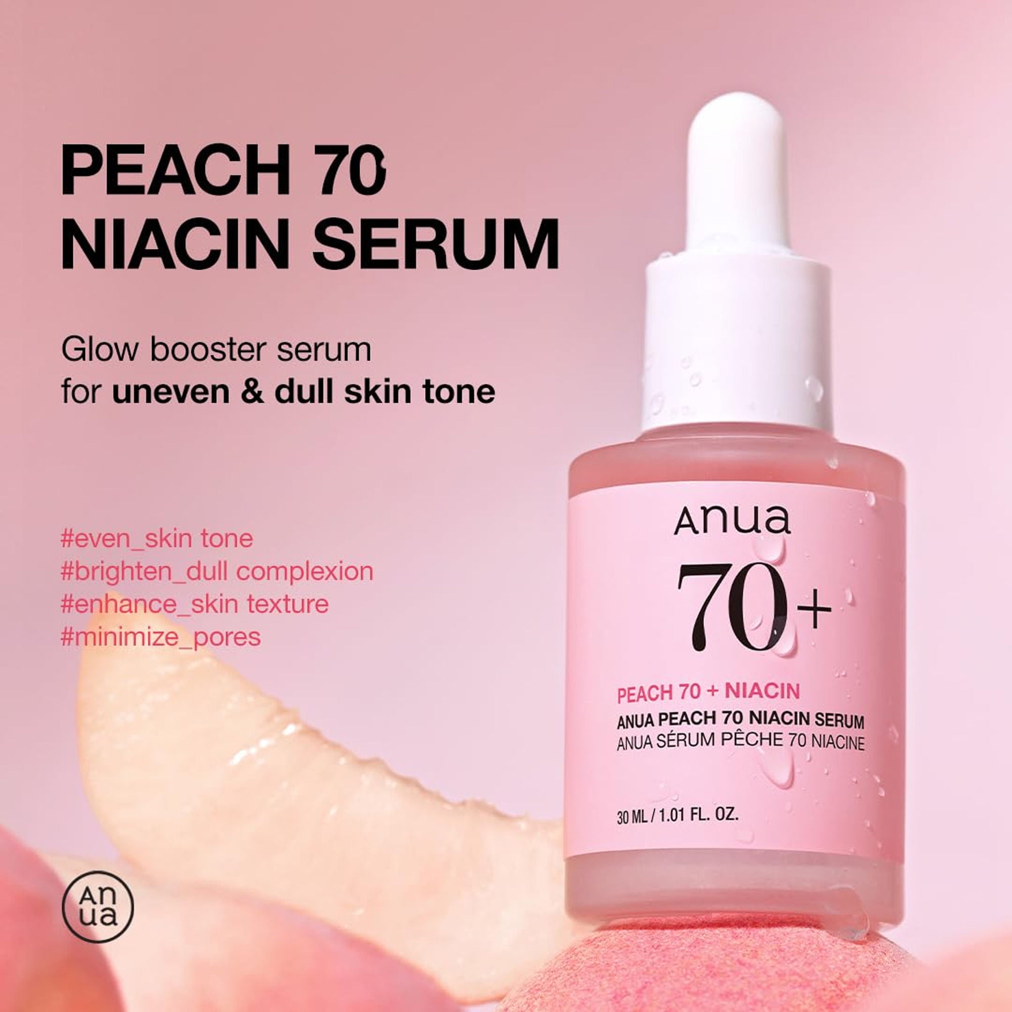 Peach 70 Niacin Serum with 5% Niacinamide for Glass Skin, Brightens Skin & Minimizes Pores