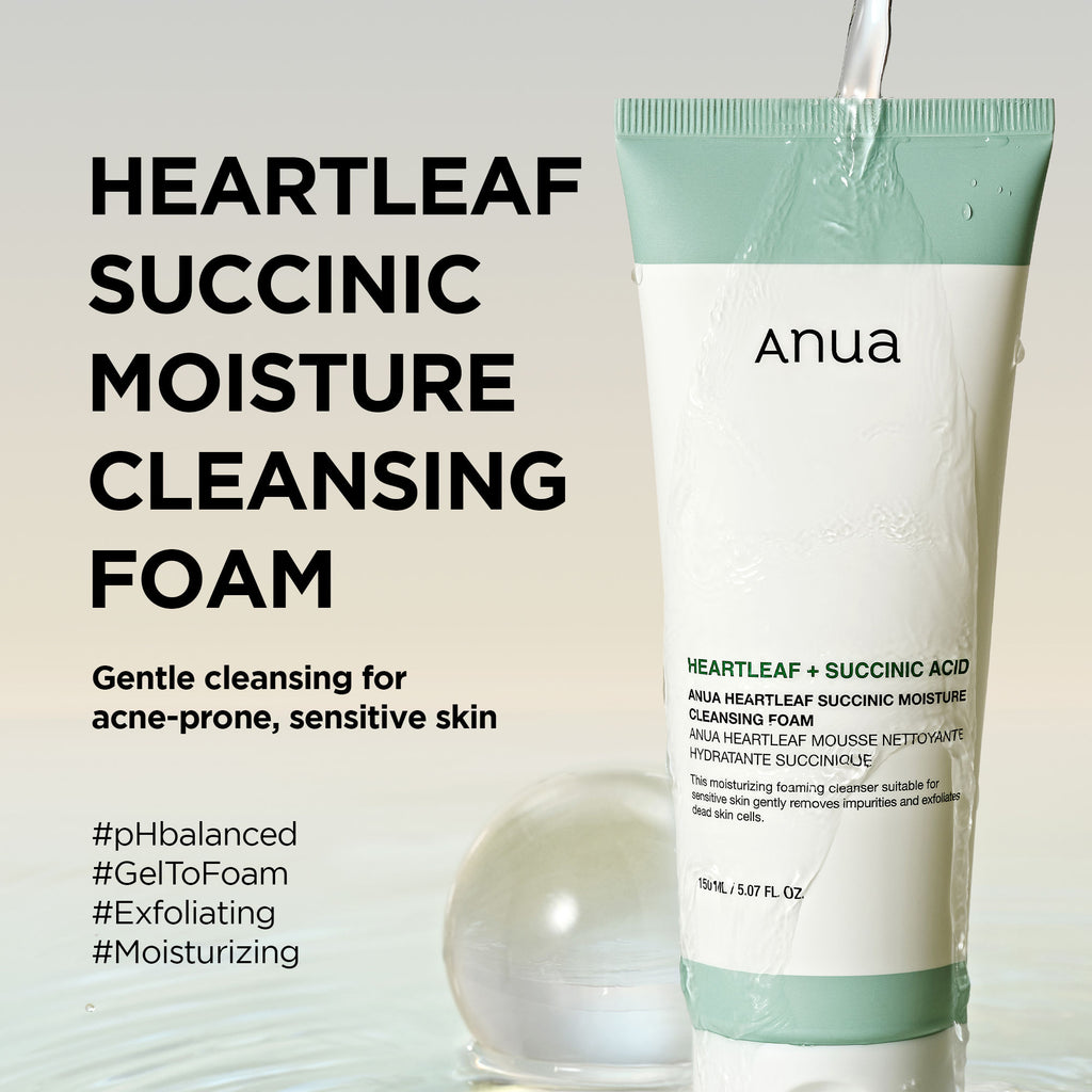 Heartleaf Succinic Moisture Cleansing Foam, Non-Stripping & pH Balanced for Sensitive Skin
