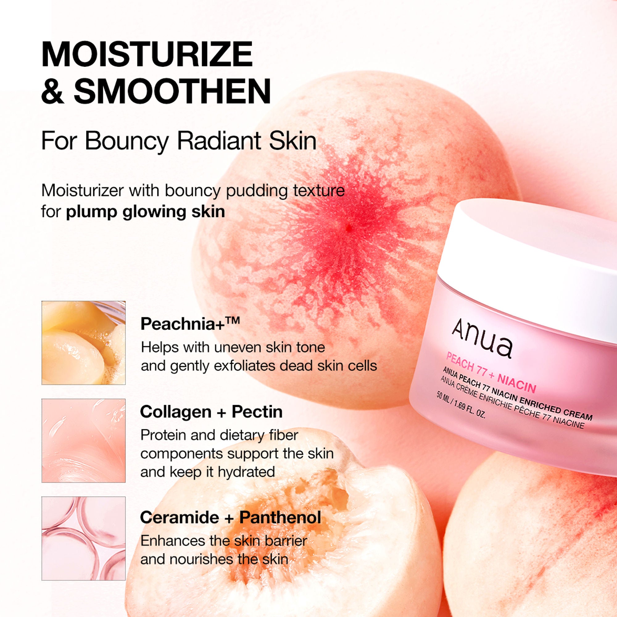 Peach 77 Niacin Enriched Cream with Collagen, Niacinamide & Ceramide for Firming & Moisturizing
