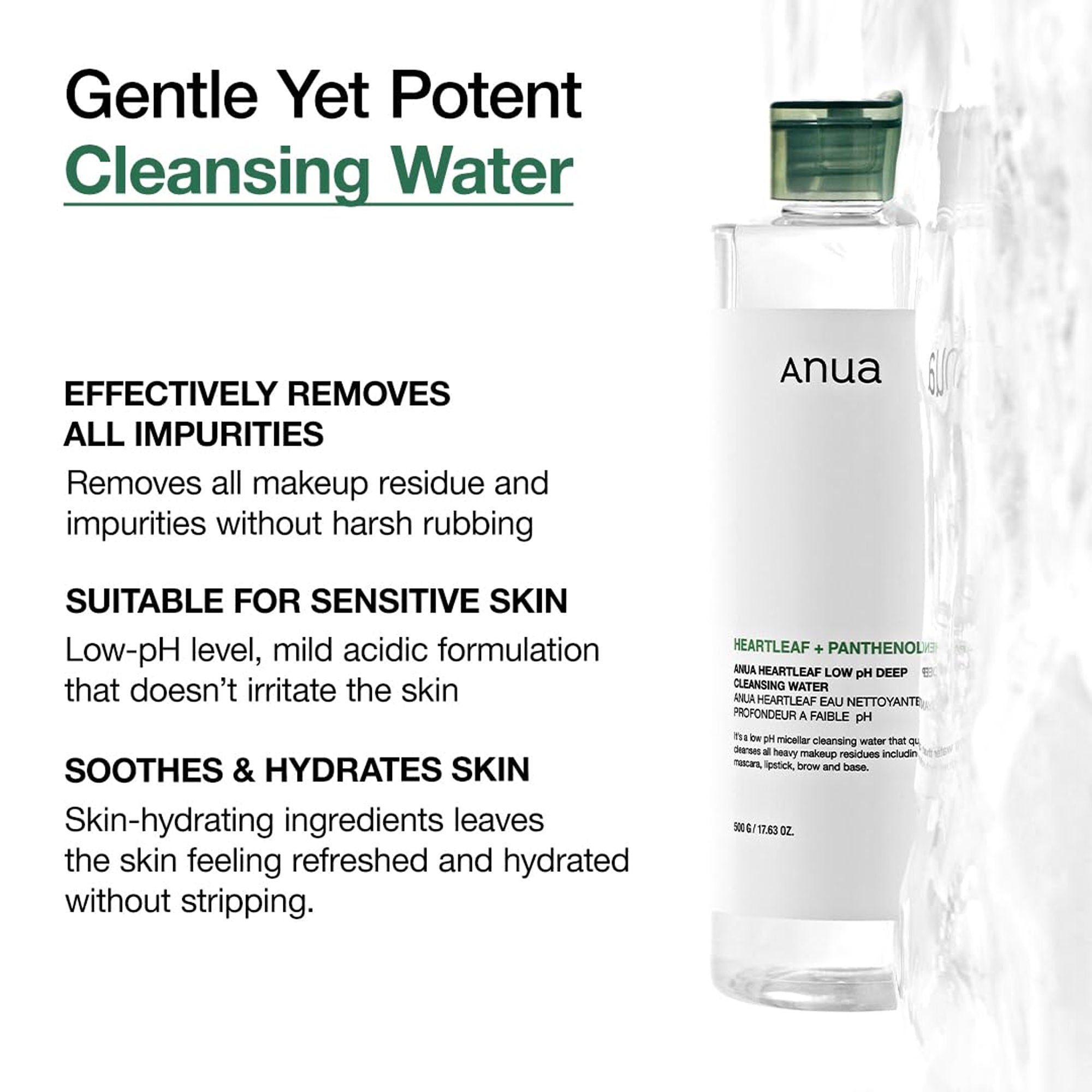 Heartleaf Low Ph Deep Cleansing Water with Micellar Technology Removes Makeup & Impurities