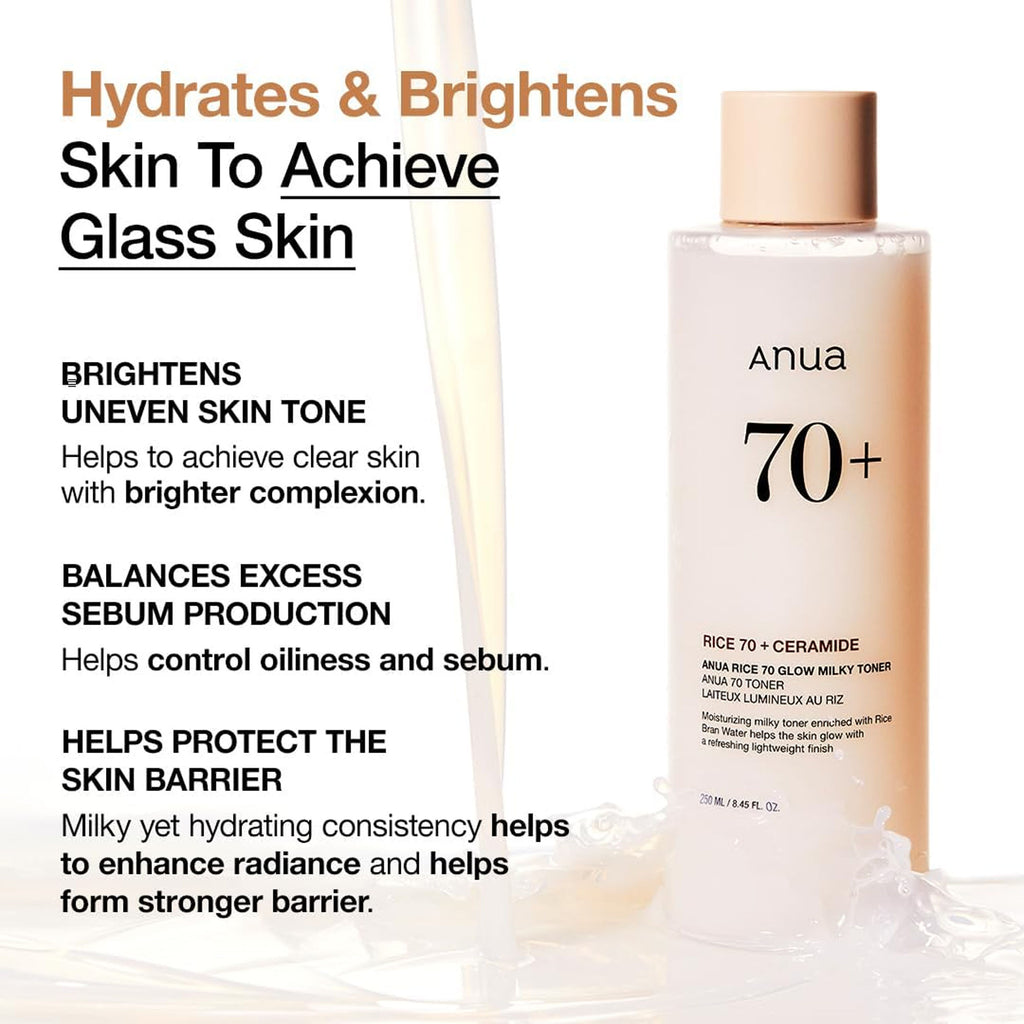 Rice 70 Glow Milky Toner with Niacinamide & Ceramide For Glass Skin & Healthy Skin Barrier