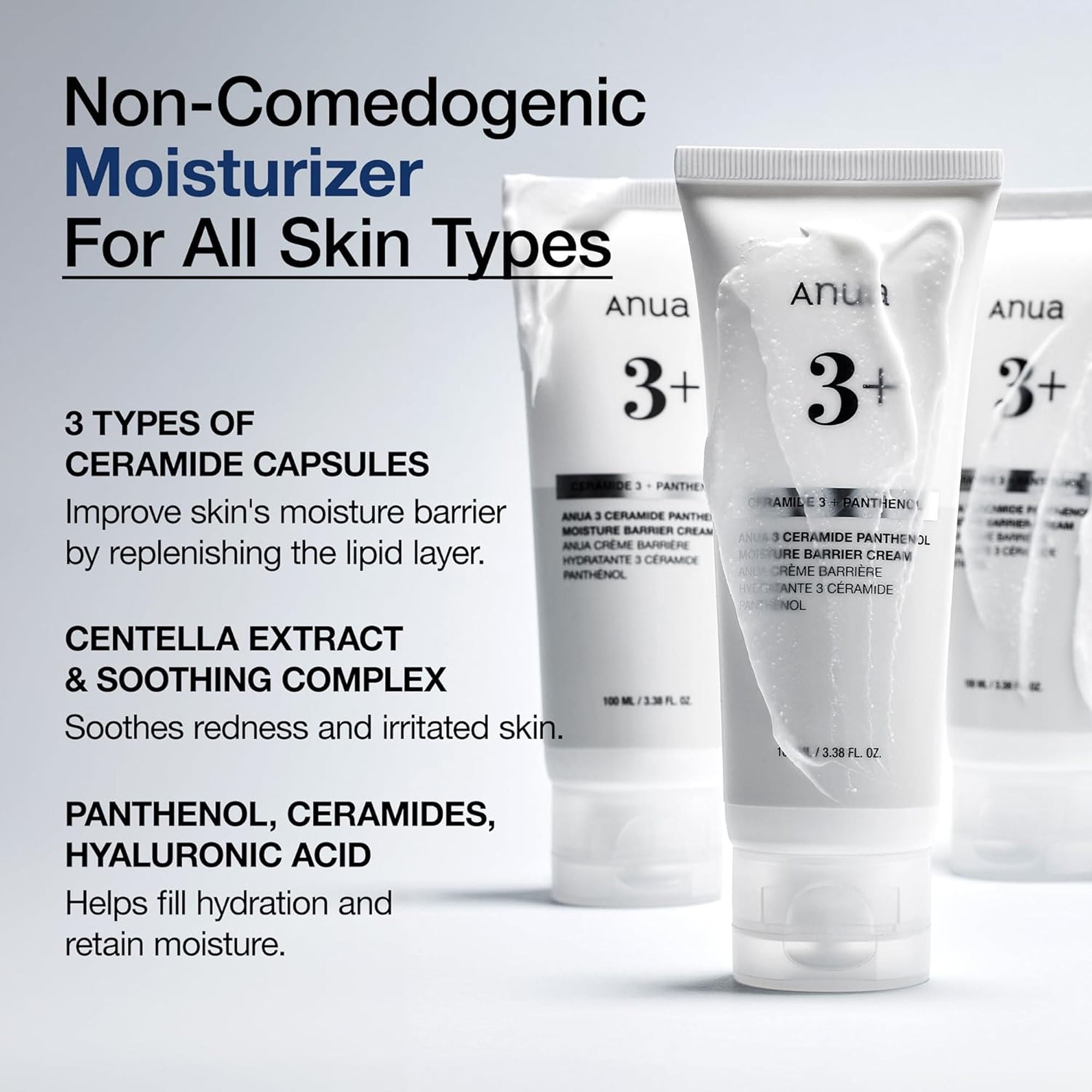 3 Ceramide Panthenol Moisture Barrier Cream with Hyaluronic Acid, Barrier Care & 48H Hydration