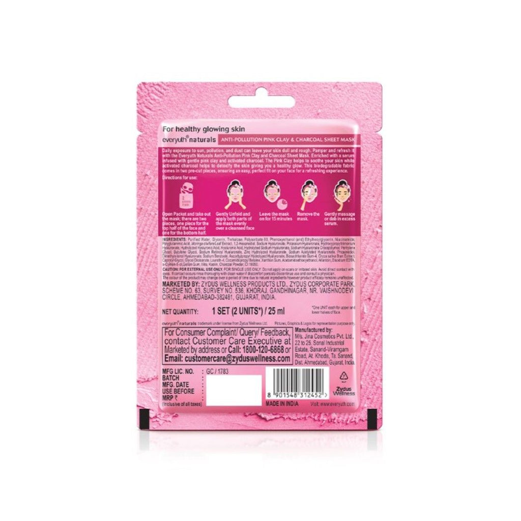 Anti Pollution Sheet Mask - Pink Clay & Charcoal