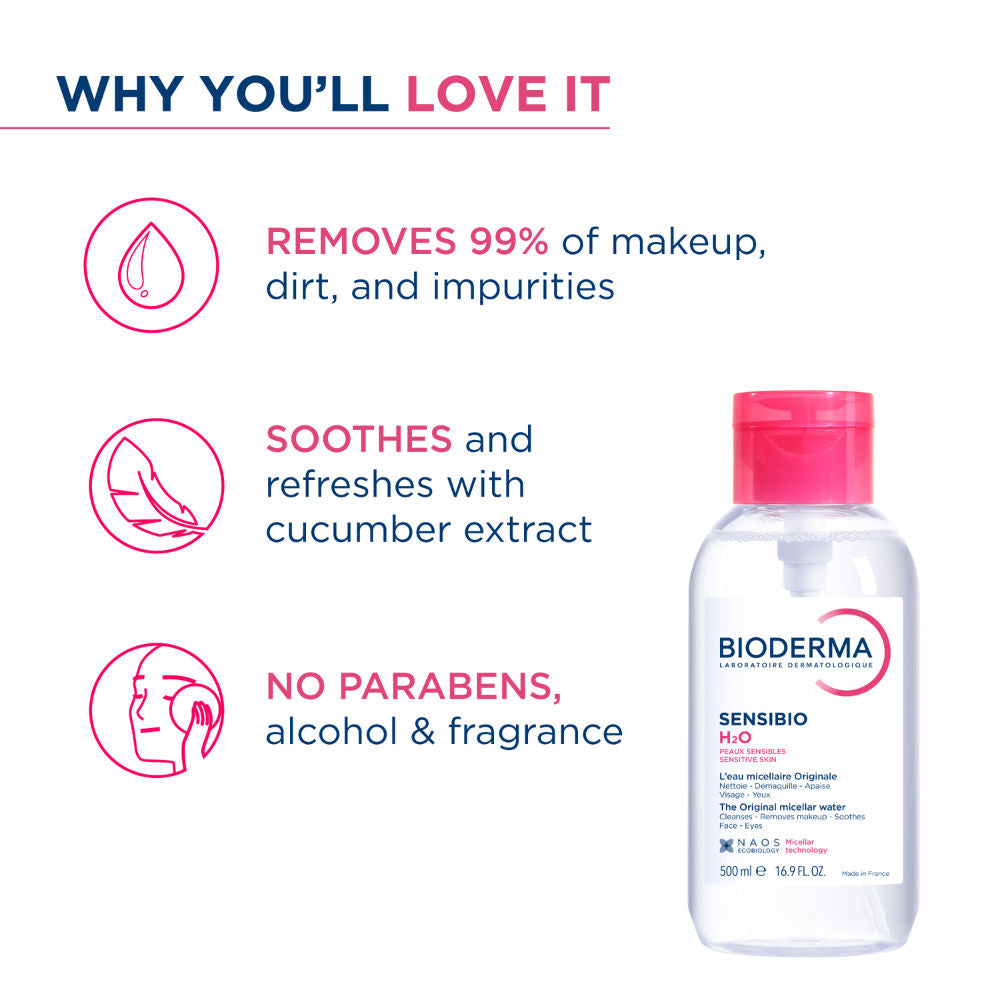 Micellar Water Sensibio H2O With Cucumber Extract Removes Makeup - Pump