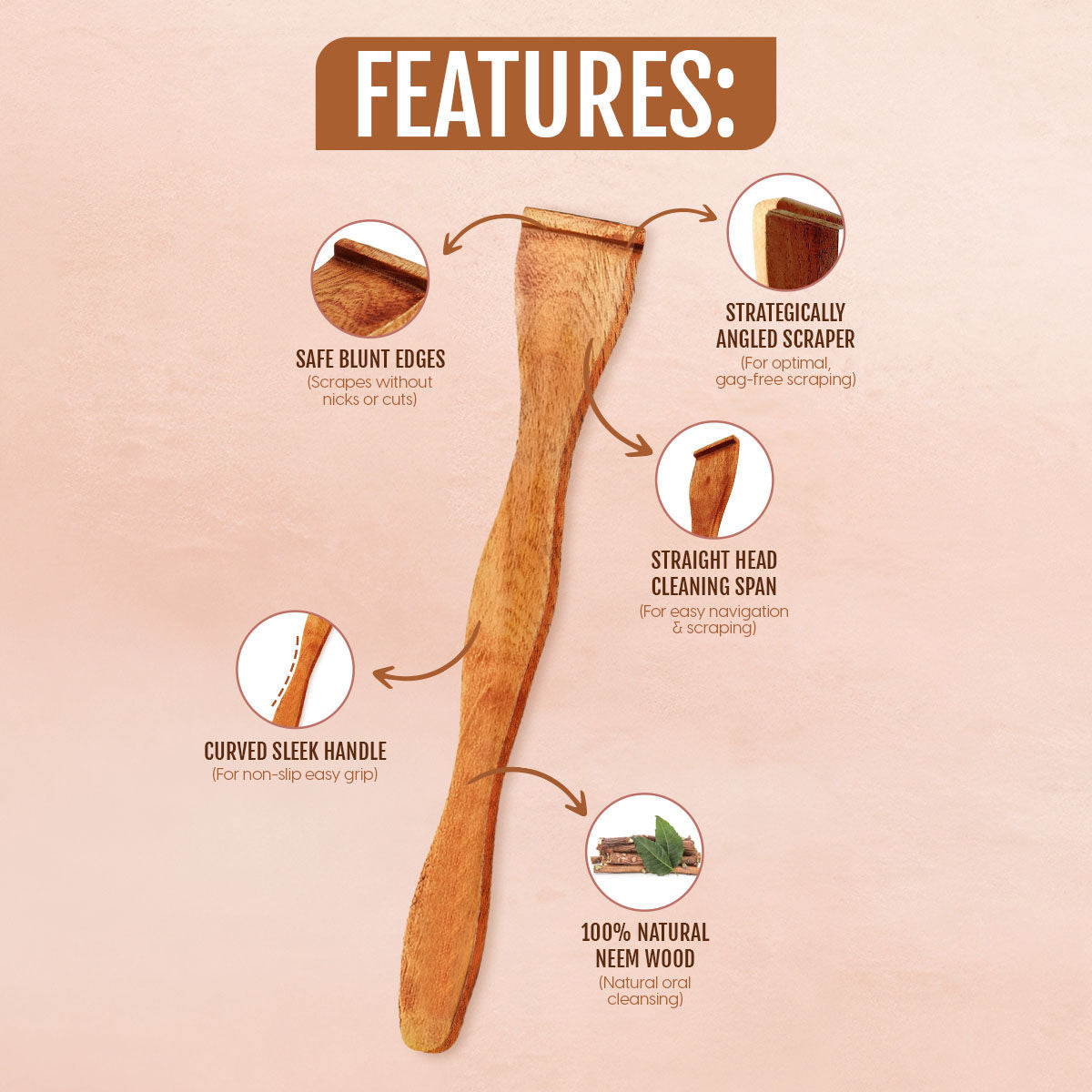 Neem Wood Tongue Cleaner Wooden Scraper For Oral Hygiene & Digestive Health