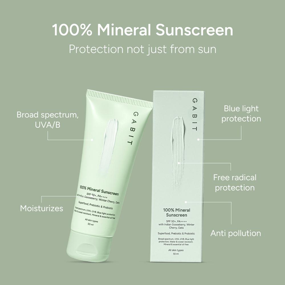 100% Mineral Sunscreen SPF 50 PA++++ With Vitamin E, No White Cast, Blue Light Protection