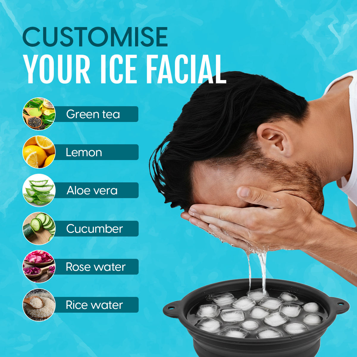 Ice Facial Bowl for Cold Face Plunge Bath with Ice Tray Silicone Face Dunk Tub for De-puffing
