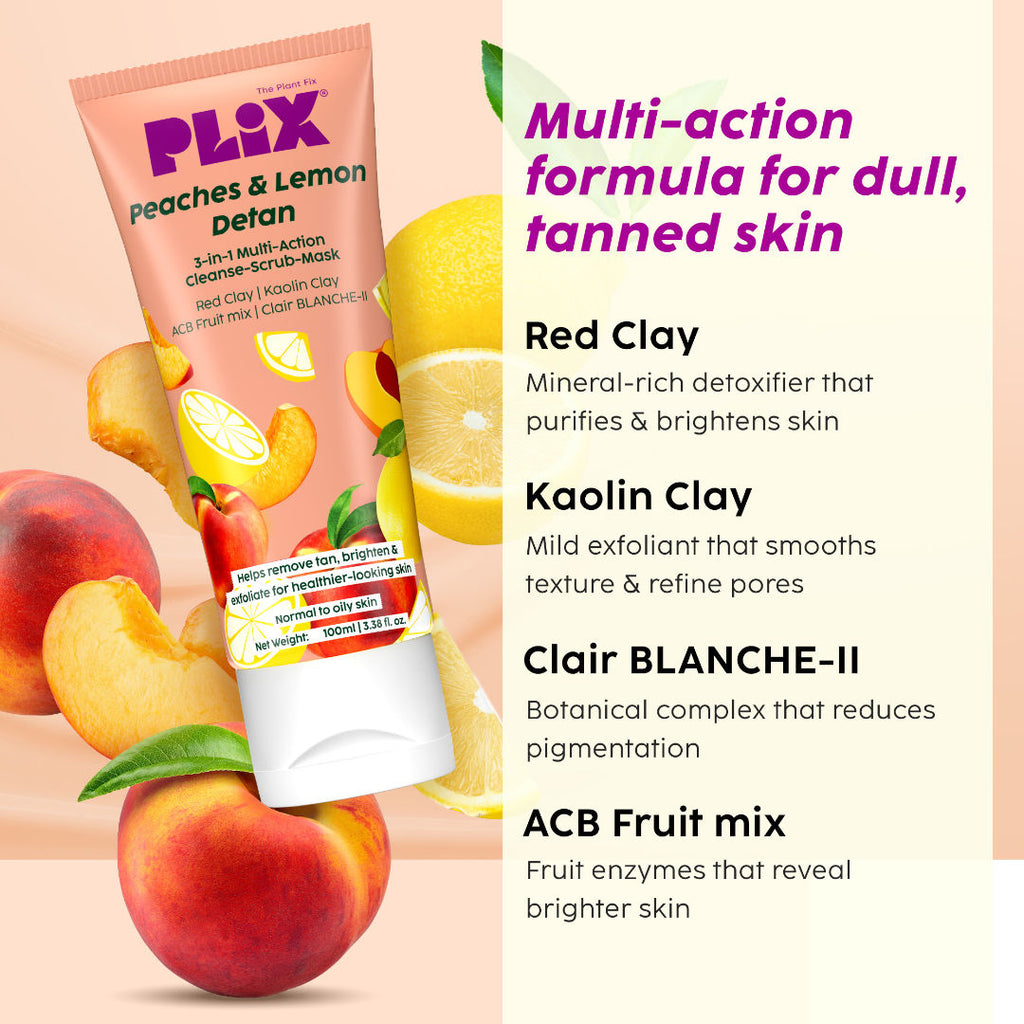 Peaches & Lemon 3-in-1 Detan Face Wash, Scrub & Mask